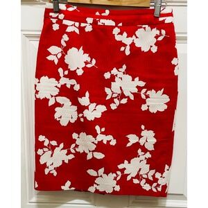 Talbots Womens Floral Print Pencil Skirt Red White Career‎ Office